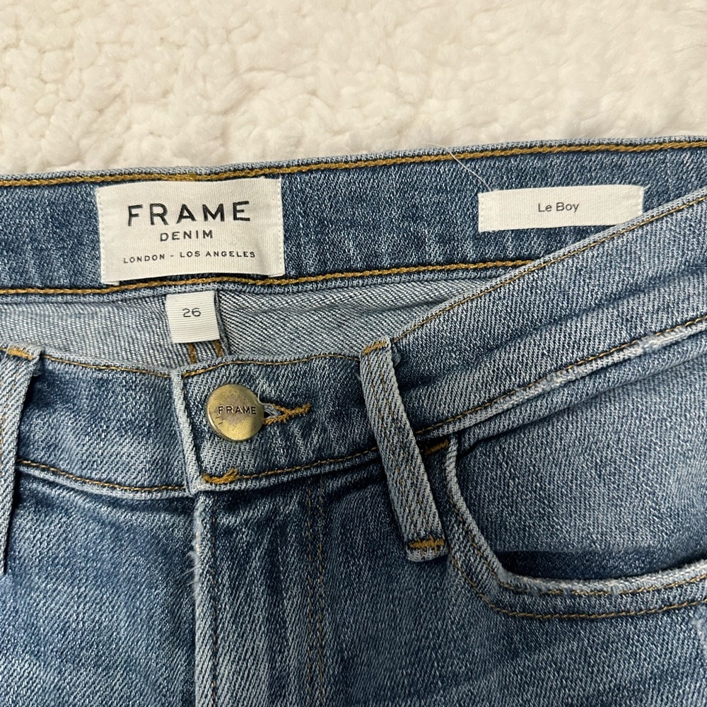 FRAME Le Boy Straight Crop Jeans Beaudry Wash Gusset Hem Size 26 - Picture 6 of 12